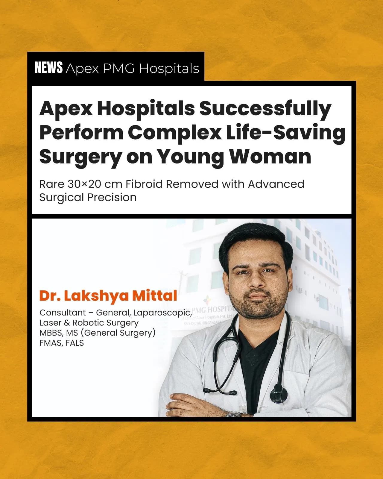Surgeons at Apex PMG Hospitals Remove Giant Fibroid, Preserving Uterus of 25-Year-Old Patient